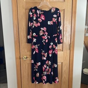 Talbots - Floral Midi Dress - Navy Blue & Pink 6P - 6 Petite